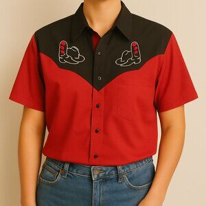 Vintage Western Button Shirt Embroidered Cowboy Cowgirl Rodeo Red Size Large